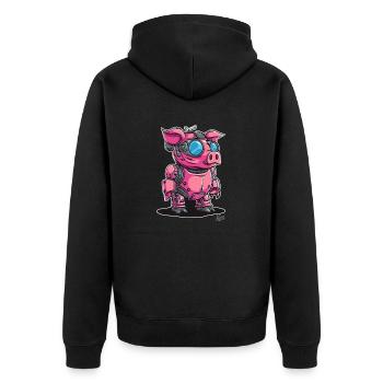 Cyber-Cyborg-Roboter-Schwein - Unisex Premium Bio Zip Hoodie - Schwarz - Hinten - Nico (187cm)