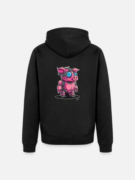 Cyber-Cyborg-Roboter-Schwein - Unisex Premium Bio Zip Hoodie - Schwarz