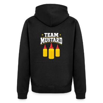 Senf Mustard - Unisex Premium Organic Zip Hoodie - black - Back - Nico (187cm)