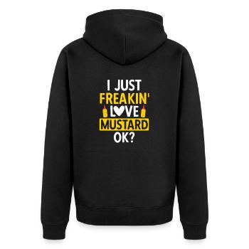 Senf Mustard - Unisex Premium Organic Zip Hoodie - black - Back - Nico (187cm)