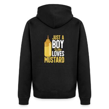 Senf Mustard - Unisex Premium Organic Zip Hoodie - black - Back - Nico (187cm)
