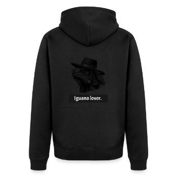 Iguana Lover - Reptile Fan Lizard Motif - Unisex Premium Organic Zip Hoodie - black - Back - Nico (187cm)