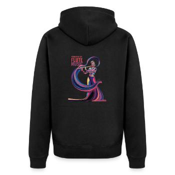 Unterstützt von Flute Music - Unisex Premium Bio Zip Hoodie - Schwarz - Hinten - Nico (187cm)