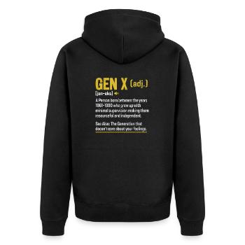 Gen X Lustige Definition Xennials Generation X - Unisex Premium Bio Zip Hoodie - Schwarz - Hinten - Nico (187cm)