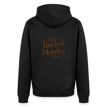 VINTAGE TYPOGRAPHY. TIMELESS MELODY - Unisex Premium Organic Zip Hoodie - black - Back - Nico (187cm)