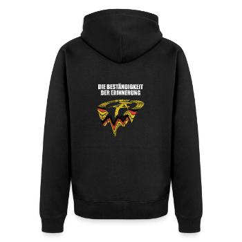 DDR Wappen, Die Beständigkeit der Erinnerung - Unisex Premium Bio Zip Hoodie - Schwarz - Hinten - Nico (187cm)