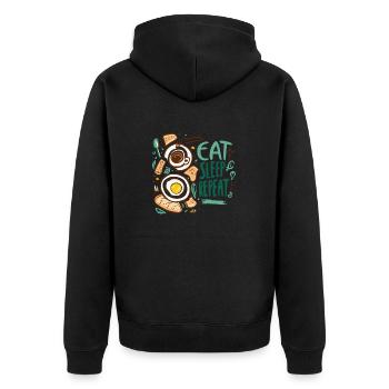 ESSEN SCHLAFEN WIEDERHOLEN - Unisex Premium Bio Zip Hoodie - Schwarz - Hinten - Nico (187cm)