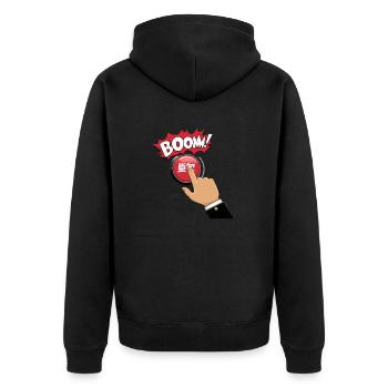 DRUCKKNÖPFE, BOOM - Unisex Premium Bio Zip Hoodie - Schwarz - Hinten - Nico (187cm)