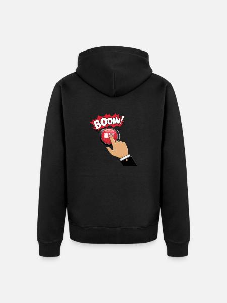 PUSHING BUTTONS, BOOM - Unisex Premium Organic Zip Hoodie - black