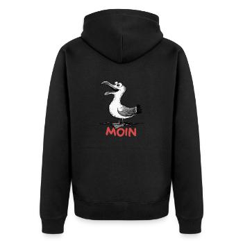 Moin Möwe - Unisex Premium Bio Zip Hoodie - Schwarz - Hinten - Nico (187cm)