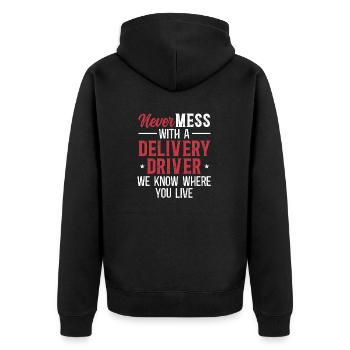 Lieferant Paket Lieferung - Unisex Premium Bio Zip Hoodie - Schwarz - Hinten - Nico (187cm)