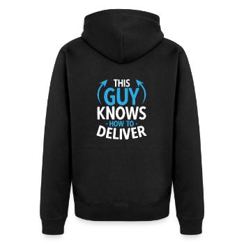 Lieferant Paket Lieferung - Unisex Premium Bio Zip Hoodie - Schwarz - Hinten - Nico (187cm)