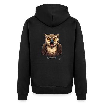 Un hibou de dessin animé drôle et hurlant - Veste à capuche bio Premium Unisexe - noir - Dos - Nico (187cm)