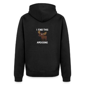 Ich finde dieses Amoosing T-Shirt - Funny Moose Amüsant - Unisex Premium Bio Zip Hoodie - Schwarz - Hinten - Nico (187cm)
