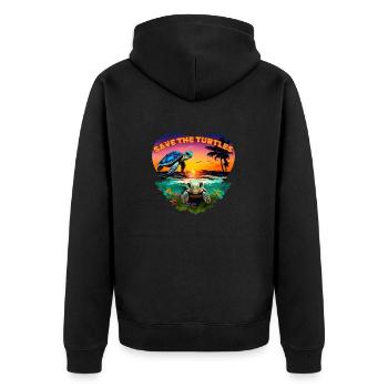 RETTE DIE SCHILDKRÖTEN - Unisex Premium Bio Zip Hoodie - Schwarz - Hinten - Nico (187cm)
