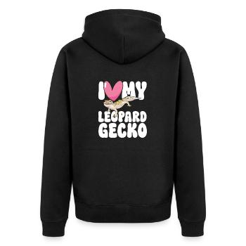 Leopardgecko Reptil Haustier Gecko - Unisex Premium Bio Zip Hoodie - Schwarz - Hinten - Nico (187cm)