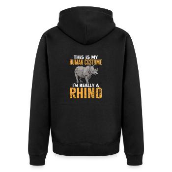 Nashorn Rhino Einhorn - Unisex Premium Bio Zip Hoodie - Schwarz - Hinten - Nico (187cm)
