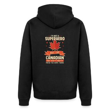 Canadian Canada Ccitizen Flag Superhero Power Eh - Unisex Premium Bio Zip Hoodie - Schwarz - Hinten - Nico (187cm)