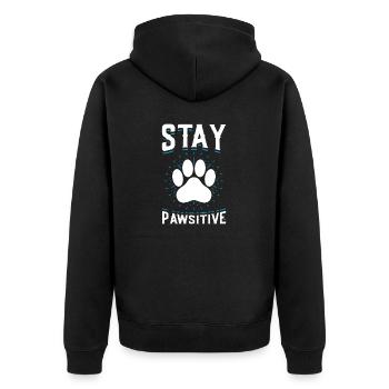 Stay Pawsitive Lustiger Hund Pfotenabdruck Tierliebhaber - Unisex Premium Bio Zip Hoodie - Schwarz - Hinten - Nico (187cm)