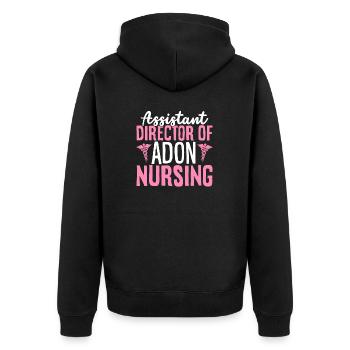 Stellvertretende Direktorin von ADON Nursing Lustige Krankenschwester - Unisex Premium Bio Zip Hoodie - Schwarz - Hinten - Nico (187cm)