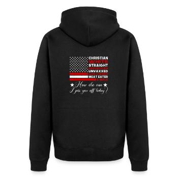 Christian Whits Straight Republican Unvaxxed Gun - Unisex Premium Bio Zip Hoodie - Schwarz - Hinten - Nico (187cm)