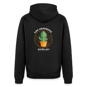Lustiger Spruch mit stacheligen Kaktus - Unisex Premium Bio Zip Hoodie - Schwarz - Hinten - Nico (187cm)