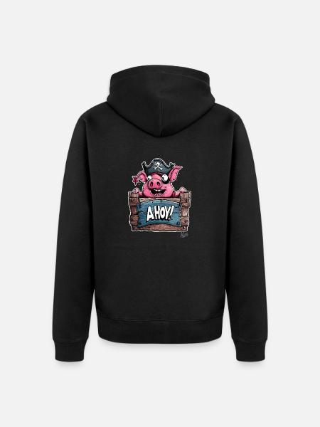 Funny Pig Pirate, Ahoy! - Unisex Premium Organic Zip Hoodie - black