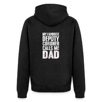 Mein Lieblings-Deputy Coroner nennt mich Papa Coroner - Unisex Premium Bio Zip Hoodie - Schwarz - Hinten - Nico (187cm)