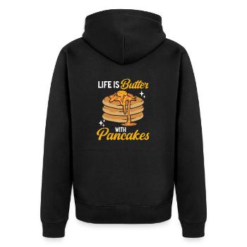 Pancake Frühstück Pfannkuchen - Unisex Premium Bio Zip Hoodie - Schwarz - Hinten - Nico (187cm)