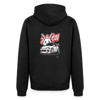 Chibi Japanischer JDM Street Racer: Auto und Hase - Unisex Premium Bio Zip Hoodie - Schwarz - Hinten - Nico (187cm)