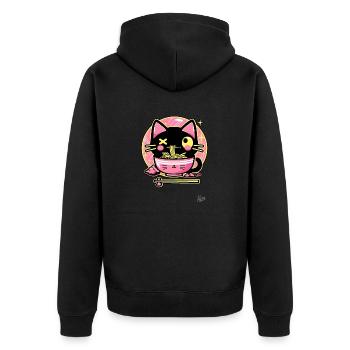 Super Funny Cute Crazy Ramen Cat - Unisex Premium Organic Zip Hoodie - black - Back - Nico (187cm)