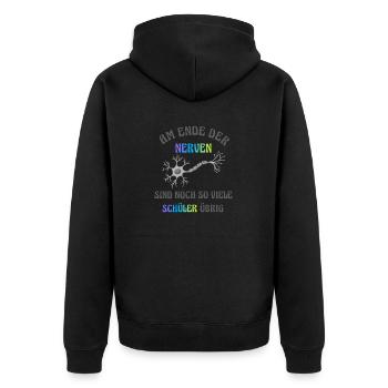 Am Ende der Nerven - Unisex Premium Bio Zip Hoodie - Schwarz - Hinten - Nico (187cm)