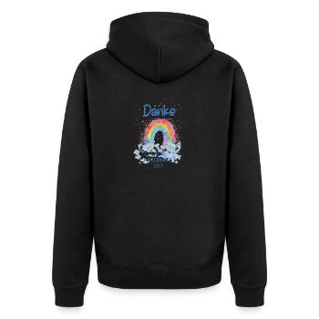 Danke für die Kunterbunte zeit - Unisex Premium Bio Zip Hoodie - Schwarz - Hinten - Nico (187cm)