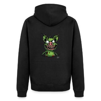 Lustiges Gruseliges Zombie Schwein - Unisex Premium Bio Zip Hoodie - Schwarz - Hinten - Nico (187cm)