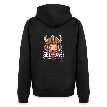 süßes chibi Barbaren Wikinger Mädchen - Unisex Premium Bio Zip Hoodie - Schwarz - Hinten - Nico (187cm)