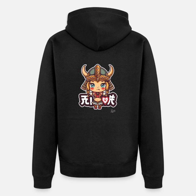 süßes chibi Barbaren Wikinger Mädchen - Unisex Premium Bio Zip Hoodie - Schwarz