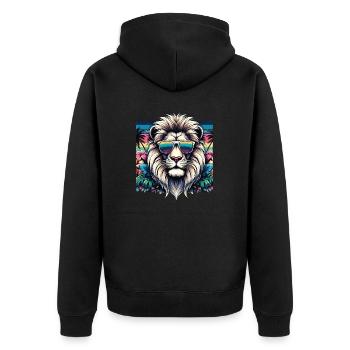 Funny Lion Clothing – Trendy Fashion for - Unisex Premium Organic Zip Hoodie - black - Back - Nico (187cm)