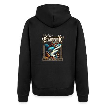 Steampunk Hai Comic - Unisex Premium Bio Zip Hoodie - Schwarz - Hinten - Nico (187cm)