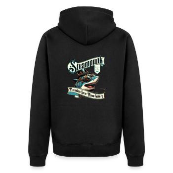 Steampunk Hai Comic - Unisex Premium Bio Zip Hoodie - Schwarz - Hinten - Nico (187cm)