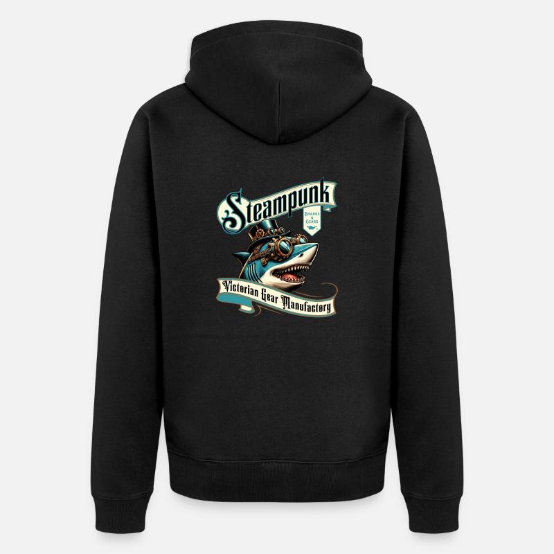 Bande dessinée de requin steampunk - Veste à capuche bio Premium Unisexe - noir