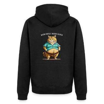 DICKE KATZE DICKES GLÜCK - Unisex Premium Bio Zip Hoodie - Schwarz - Hinten - Nico (187cm)