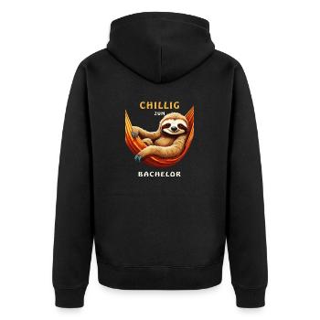 SLOTH CHILLIG TO BACHELOR - Unisex Premium Organic Zip Hoodie - black - Back - Nico (187cm)