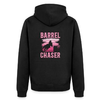 Rodeo Barrel Racing Pferd - Unisex Premium Bio Zip Hoodie - Schwarz - Hinten - Nico (187cm)