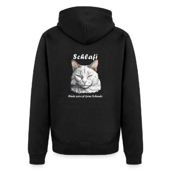 CAT Schlafi Being tired is not a shame - Unisex Premium Organic Zip Hoodie - black - Back - Nico (187cm)