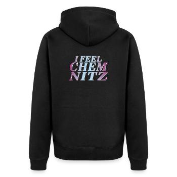 I FEEL CHEMNITZ - Unisex Premium Organic Zip Hoodie - black - Back - Nico (187cm)