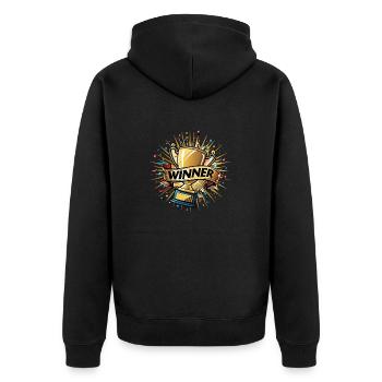 TROPHÄE DES CHAMPIONS - Unisex Premium Bio Zip Hoodie - Schwarz - Hinten - Nico (187cm)