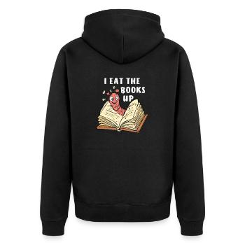 BUCH WURM I EAT THE BOOKS UP - Unisex Premium Bio Zip Hoodie - Schwarz - Hinten - Nico (187cm)