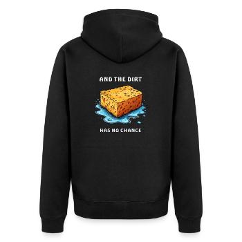 SCHWAMM AND THE DIRT HAS NO CHANCE - Unisex Premium Bio Zip Hoodie - Schwarz - Hinten - Nico (187cm)