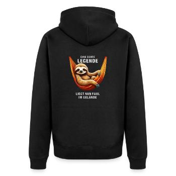 REAL LEGEND NOW LIES LAZY IN THE TERRAIN - Unisex Premium Organic Zip Hoodie - black - Back - Nico (187cm)