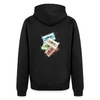 Retro Watercolor Tapes Cassettes Oldschool Mixtapes - Unisex Premium Organic Zip Hoodie - black - Back - Nico (187cm)